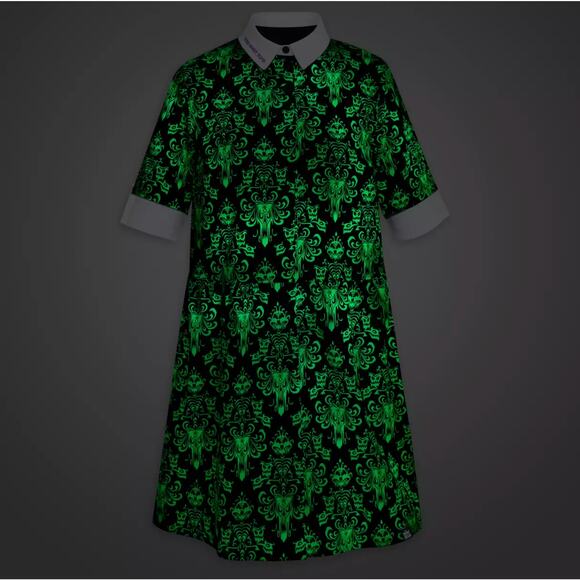 Disney Haunted Mansion Wallpaper Dress - Glow Flare Black Halloween 1X - Picture 2 of 10